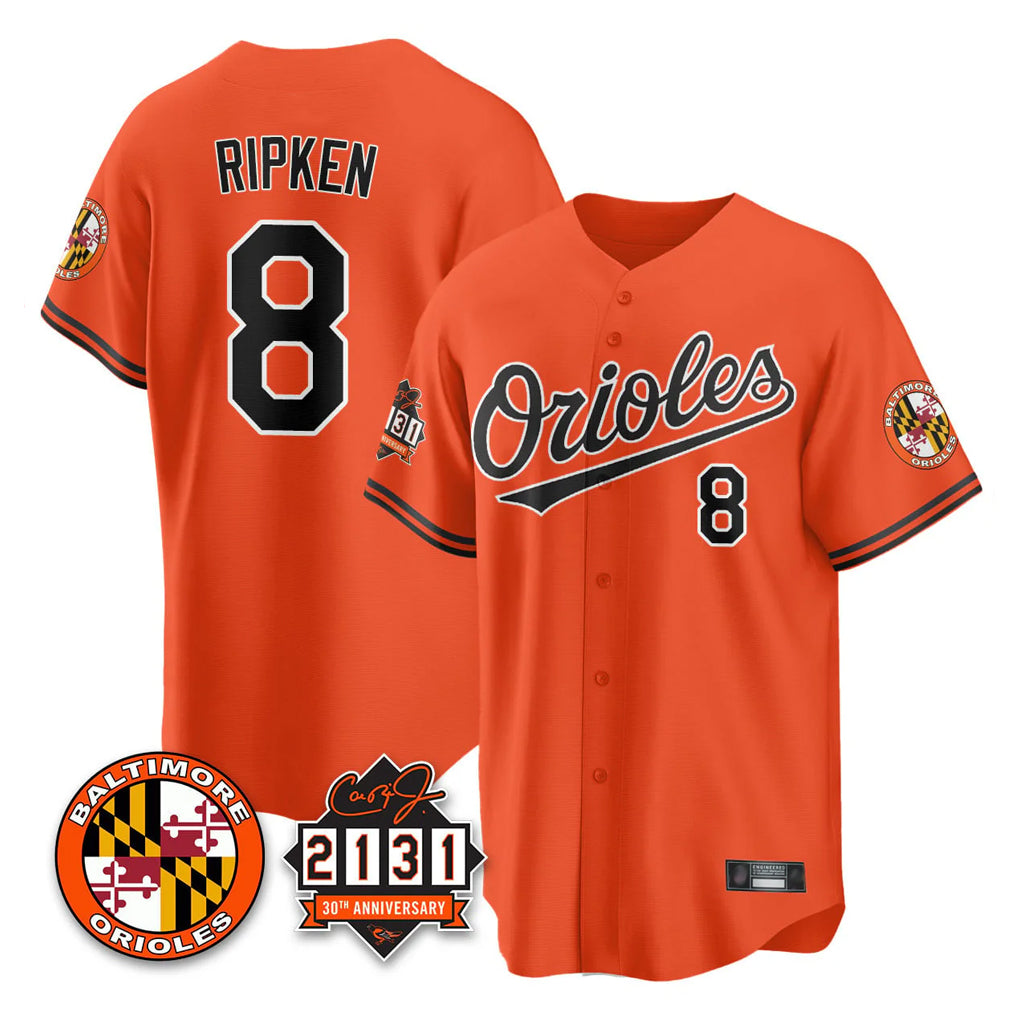 Baltimore Orioles #8 Cal Ripken Player Orange HOLBERT 30th Anniversary of 2131 Home Game Stitched Jerseys