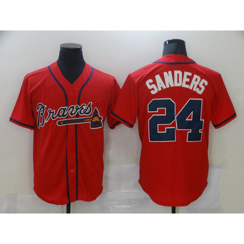 Atlanta Braves #24 Deion Sanders Red HOLBERT Game Jerseys