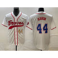 Atlanta Braves #44 Hank Aaron Number White HOLBERT Cool Base With Patch Stitched Jersey