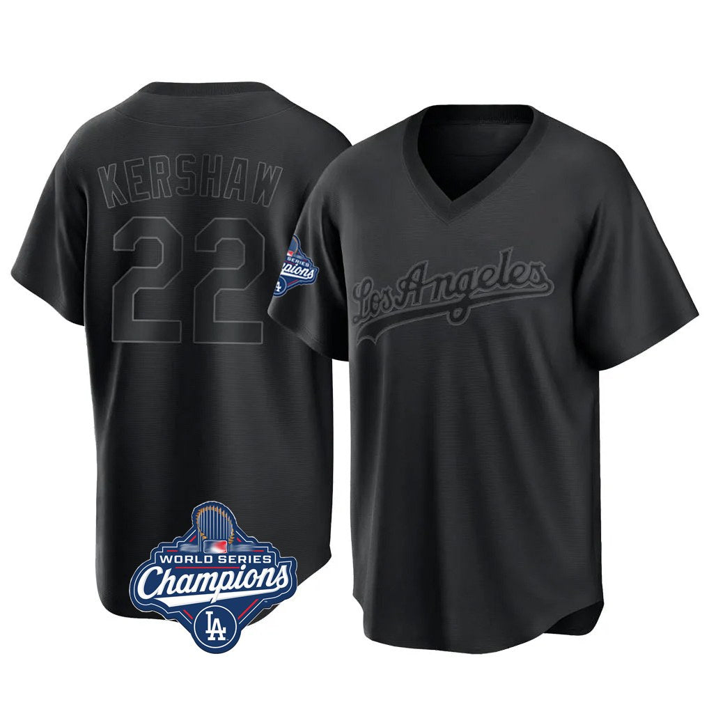 Los Angeles Dodgers #22 Clayton Kershaw Player Black HOLBERT World Series Meet Pitch Fashion T-shirt Stitched Jerseys