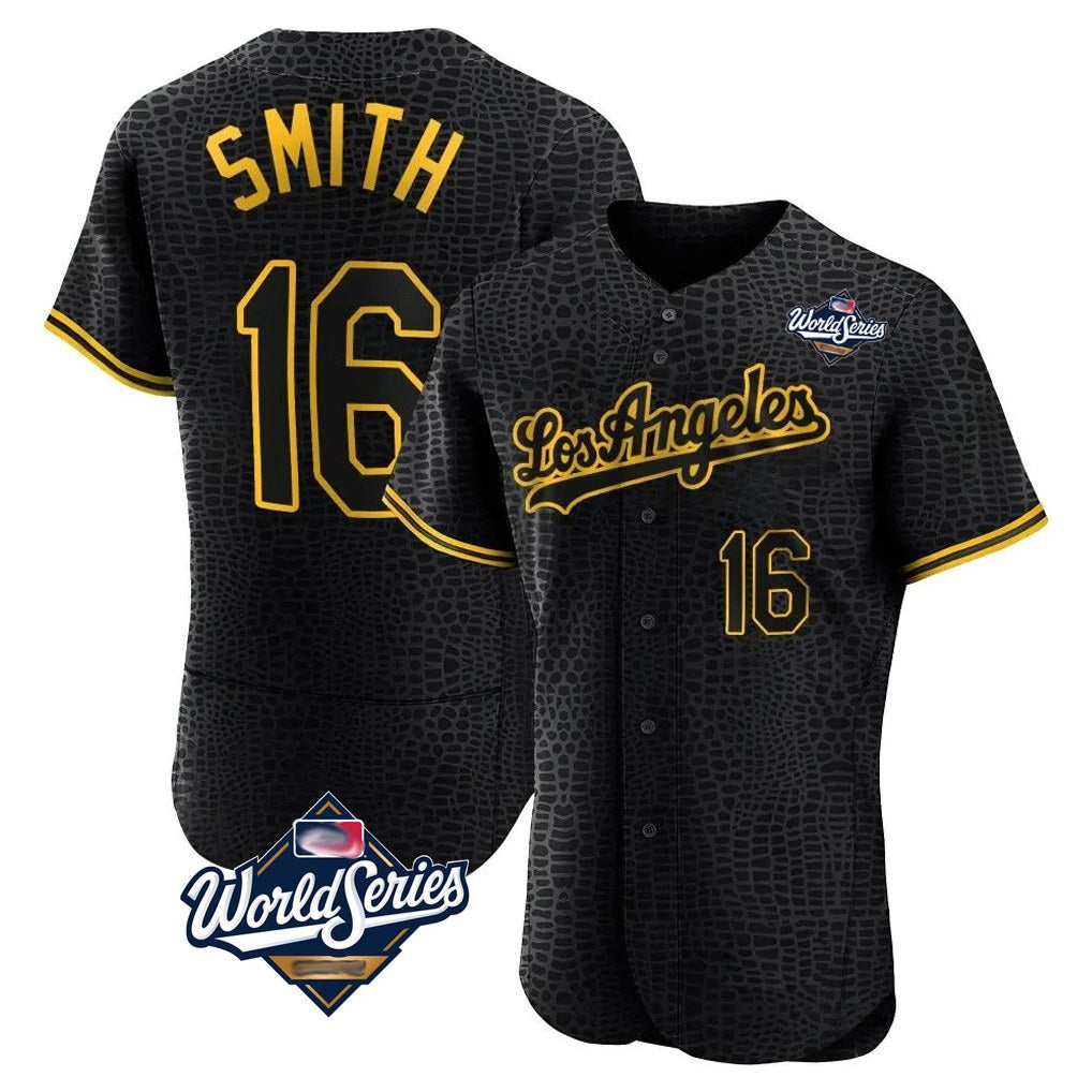 Los Angeles Dodgers #16 Will Smith Player Black HOLBERT World Series Snake Skin City Limited Elite Home Stitched Jerseys