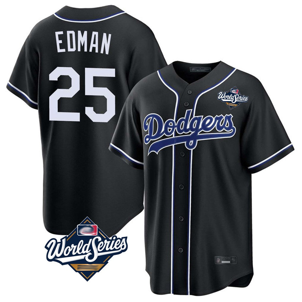 Los Angeles Dodgers #25 Tommy Edman Player Black HOLBERT World Series Carbon Limited Home Stitched Jerseys