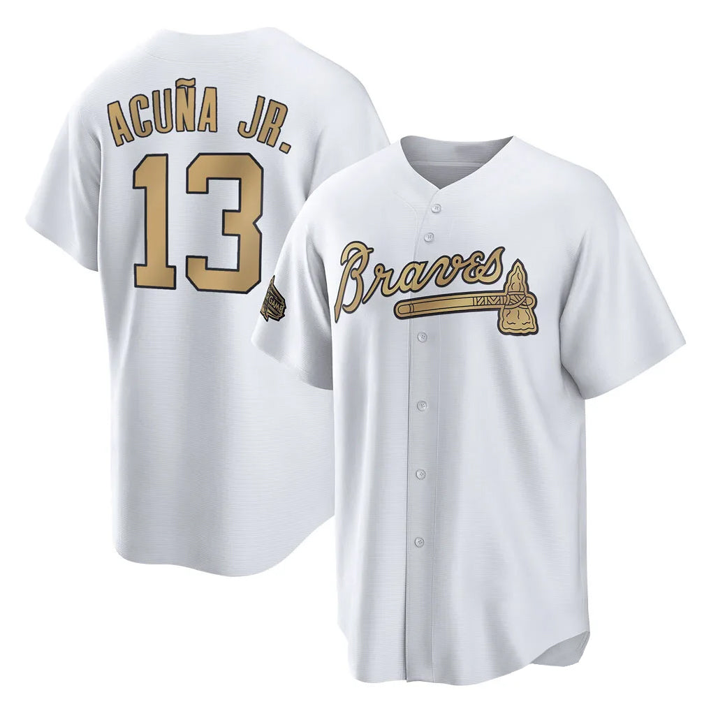 Atlanta Braves #13 Ronald Acuna Jr Player White-Gold HOLBERT All-Star Home Game Stitched Jerseys
