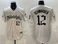 Philadelphia Phillies #12 Kyle Schwarber Cream HOLBERT Pinstripe Gothic Vapor Limited Stitched Jersey
