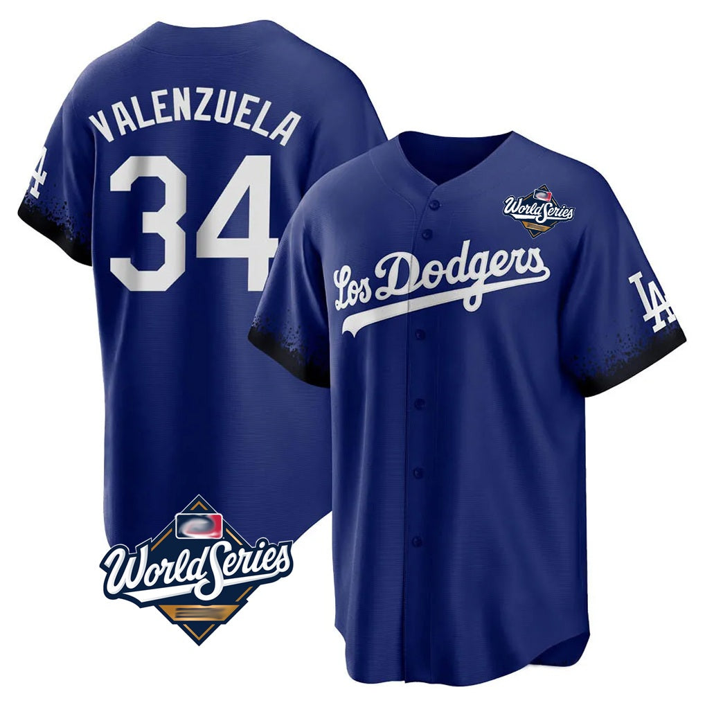 Los Angeles Dodgers #34 Fernando Valenzuela Player Royal HOLBERT World Series City Connect Home Game Stitched Jerseys
