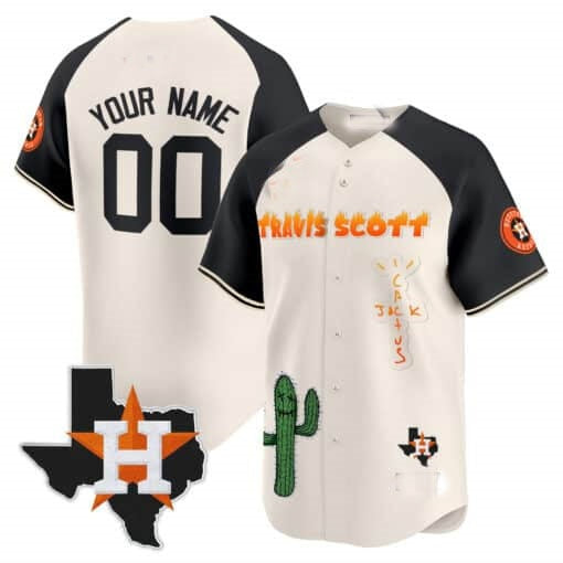Custom Houston Astros Cactus Jack Patch Vapor Premier Limited Jersey V9 ¨C Cream Black HOLBERT