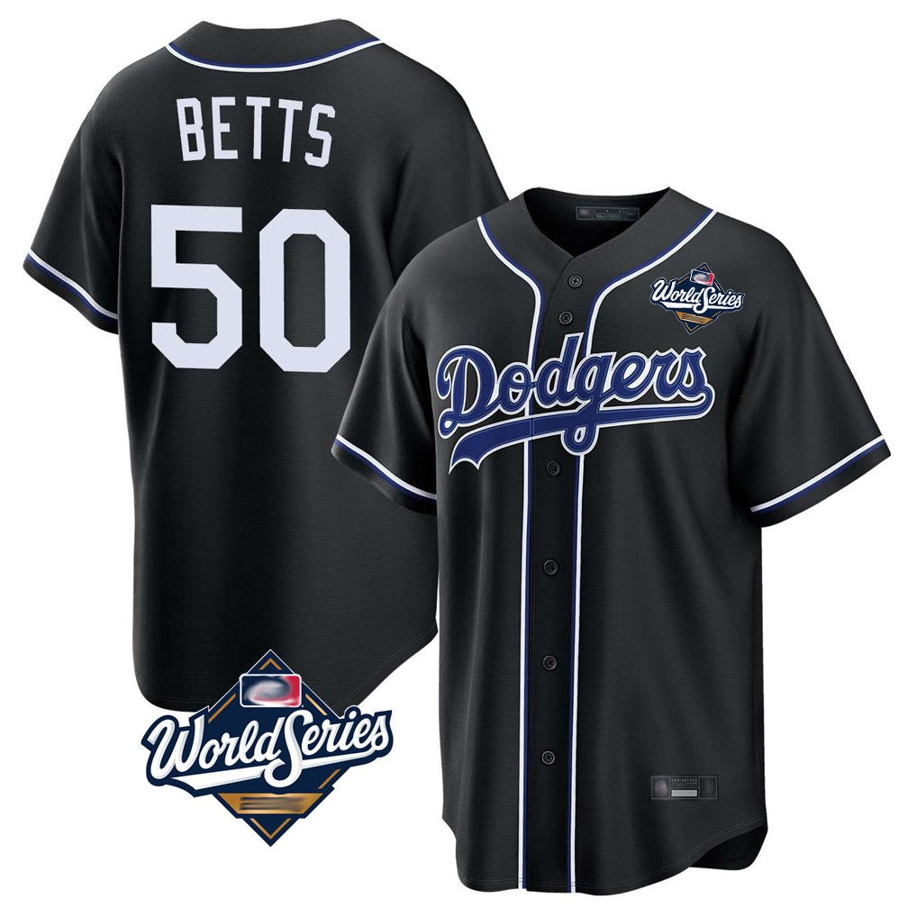Los Angeles Dodgers #50 Mookie Betts Player Black HOLBERT World Series Carbon Limited Home Stitched Jerseys