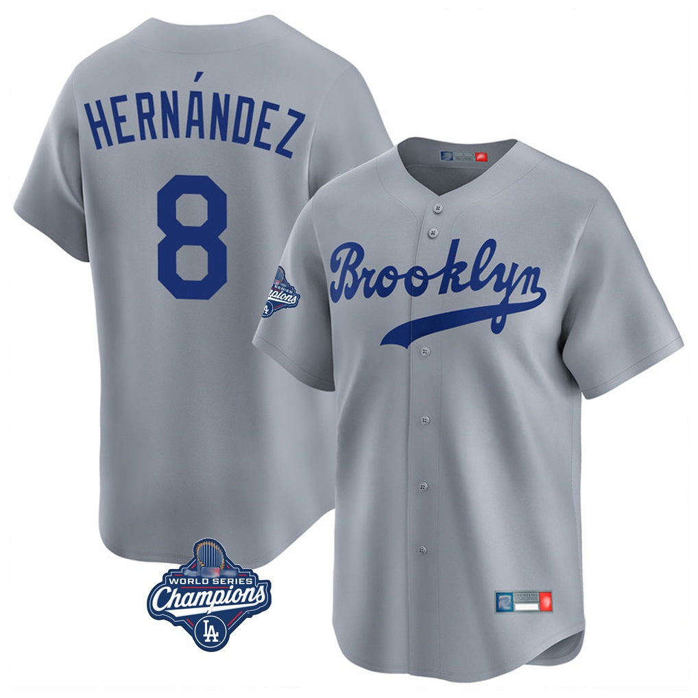 Los Angeles Dodgers #8 Enrique Hern¨¢ndez Player Gray HOLBERT World Series Meet Game Limited Home Stitched Jerseys
