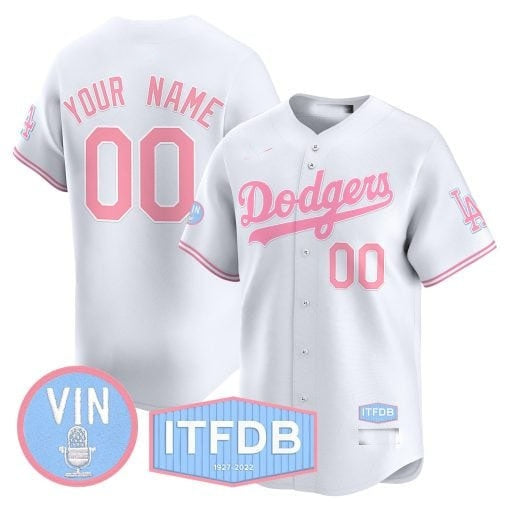 Custom Los Angeles Dodgers Vin ITFDB Patch Bubblegum Pink Vapor Premier Limited Jersey ¨C White HOLBERT