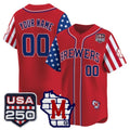 Custom Milwaukee Brewers America 250 Edition Vapor Premier Limited Red HOLBERT Stitched Jerseys