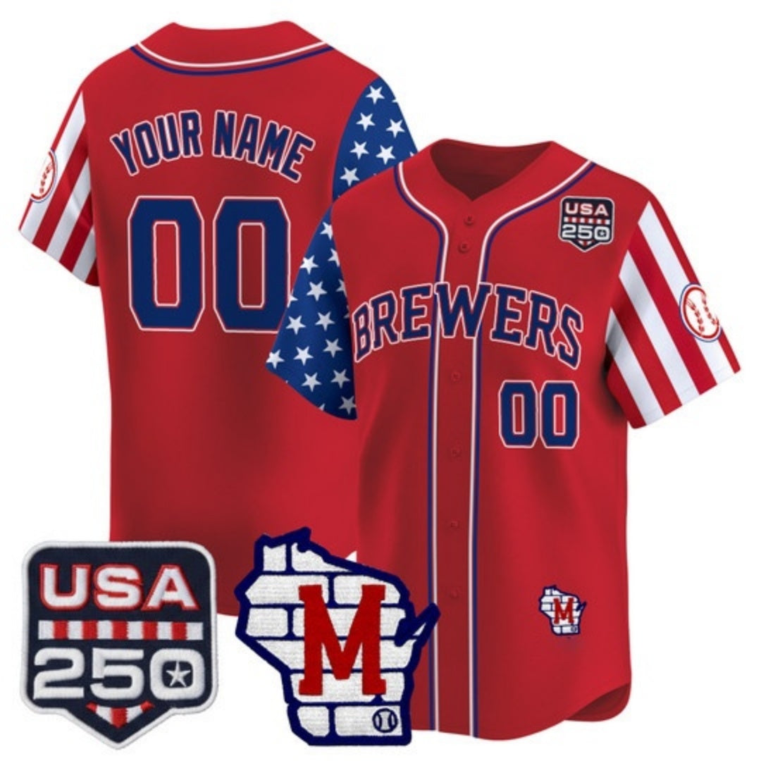Custom Milwaukee Brewers America 250 Edition Vapor Premier Limited Red HOLBERT Stitched Jerseys
