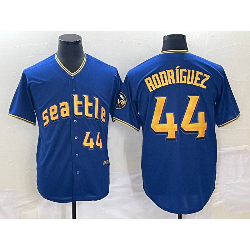 Seattle Mariners #44 Julio Rodriguez Number Blue HOLBERT 2023 City Connect Cool Base Stitched Jersey