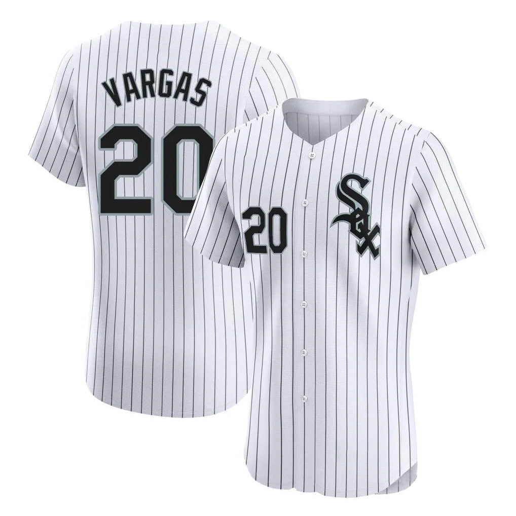 Chicago White Sox #20 Miguel Vargas Player White HOLBERT Stripe Limited Elite Home Stitched Jerseys