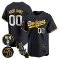 Custom Los Angeles Dodgers Vin Patch & Kobe Bryant Gold Trim Vapor Premier Limited Jersey V2 ¨C All Stitched-Black HOLBERT