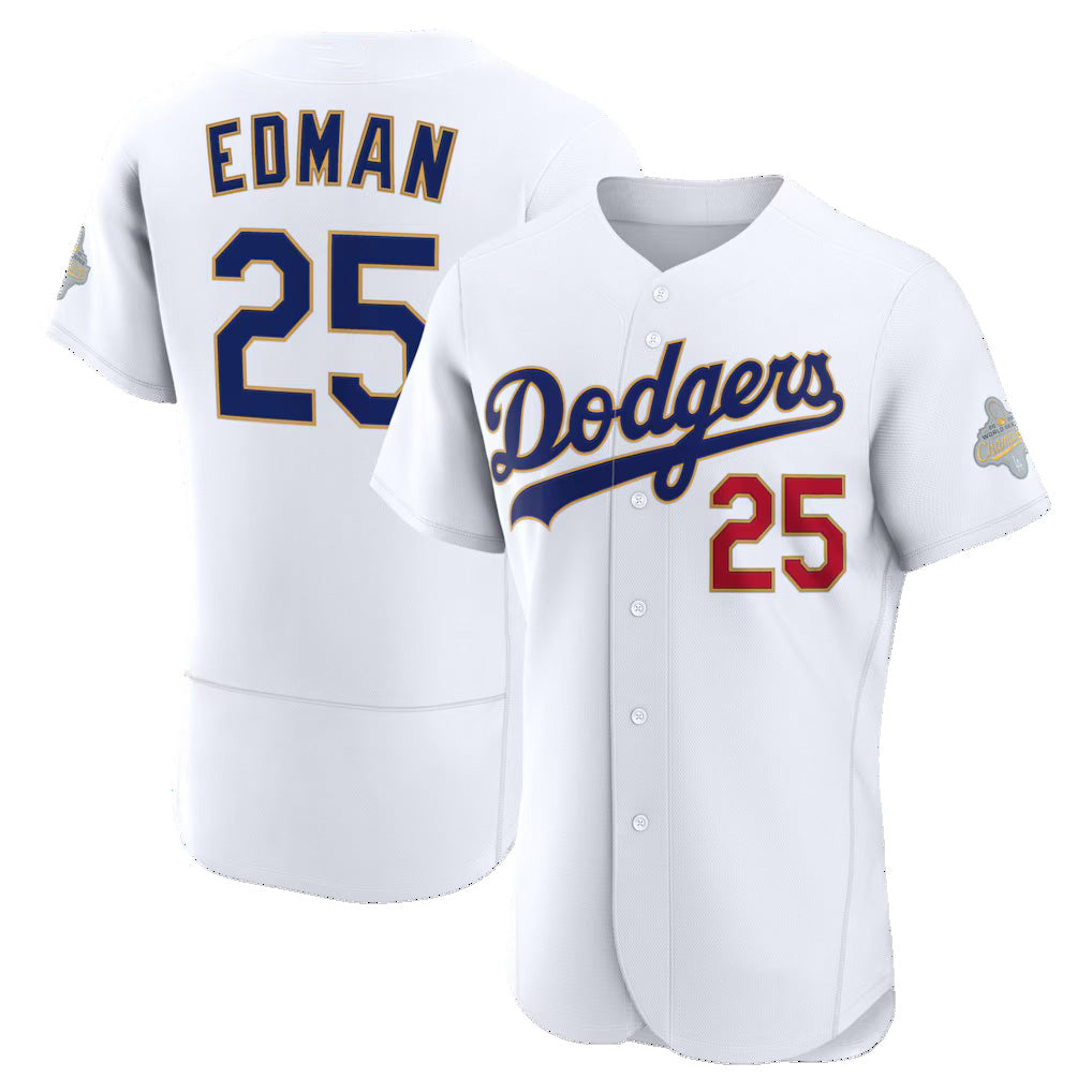 Los Angeles Dodgers #25 Tommy Edman White HOLBERT 2026 Gold Collection Authentic Jersey