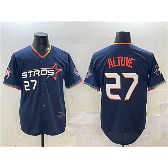 Houston Astros #27 Jose Altuve Navy HOLBERT 2025 City Connect With Texas Patch Limited Stitched Jersey