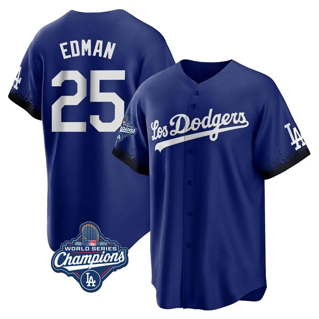 Los Angeles Dodgers #25 Tommy Edman Player Royal HOLBERT World Series Meet City Connect Home Game Stitched Jerseys