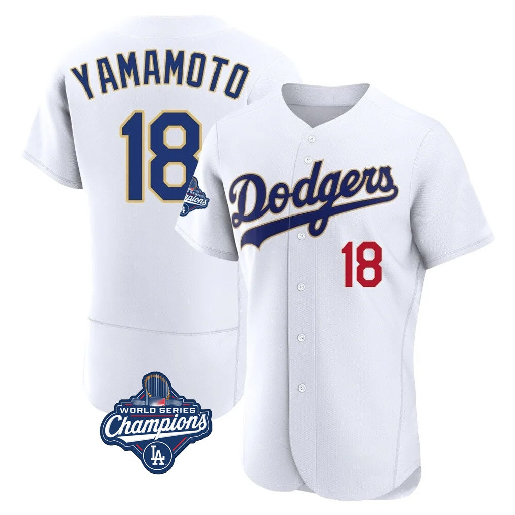 Los Angeles Dodgers #18 Yoshinobu Yamamoto Player Gold White HOLBERT World Series Meet 2026 Collection Stadium Limited Elite Stitched Jerseys
