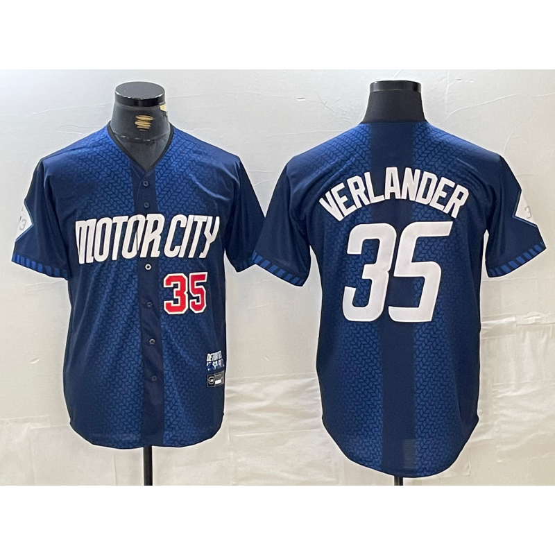 Detroit Tigers #35 Justin Verlander Number Navy HOLBERT 2024 City Connect Cool Base Limited Stitched Jersey