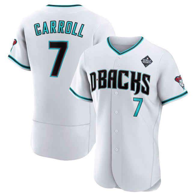 Arizona Diamondbacks #7 Corbin Carroll White HOLBERT 2023 World Series Flex Base Stitched Jersey