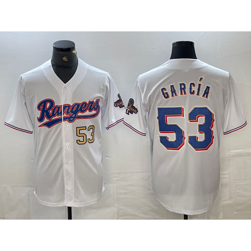 Texas Rangers #53 Adolis Garcia Number White HOLBERT 2023 World Series Champions Cool Base Jerseys