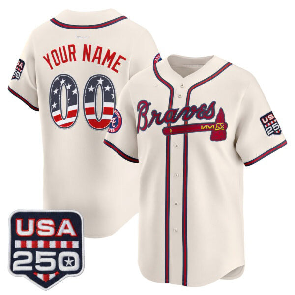 Custom Atlanta Braves Cream HOLBERT USA 250 Fourth of July Vapor Premier Limited Jersey ¨C All Stitched