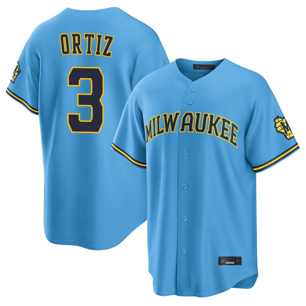 Milwaukee Brewers #3 Joey Ortiz Player Light Blue HOLBERT Road Stadium Game Stitched Jerseys