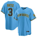 Milwaukee Brewers #3 Joey Ortiz Player Light Blue HOLBERT Road Stadium Game Stitched Jerseys