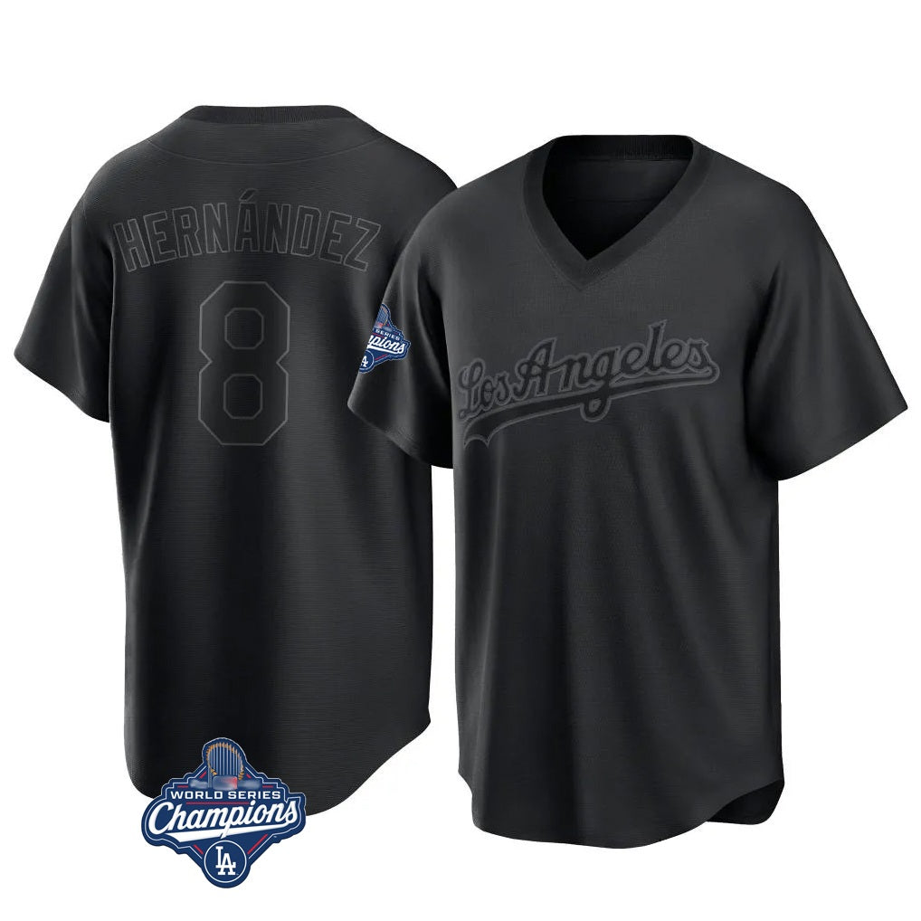 Los Angeles Dodgers #8 Enrique Hern¨¢ndez Player Black HOLBERT World Series Meet Pitch Fashion T-shirt Stitched Jerseys