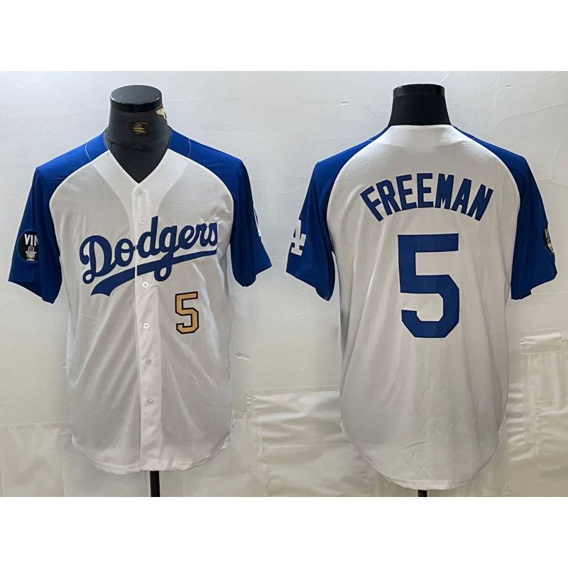 Los Angeles Dodgers #5 Freddie Freeman Number White Blue HOLBERT Fashion Stitched Cool Base Limited Jersey 3