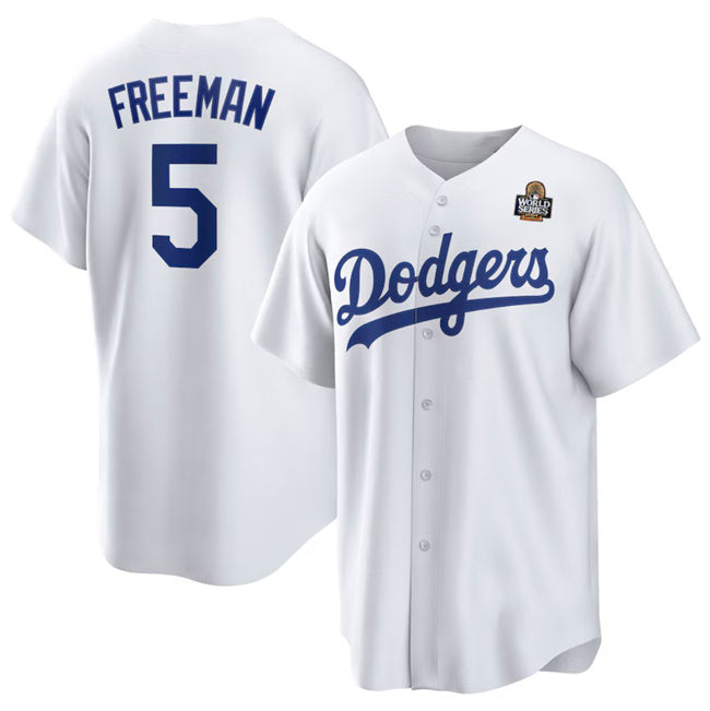 Los Angeles Dodgers #5 Freddie Freeman White HOLBERT 2024 World Series Cool Base Stitched Jersey
