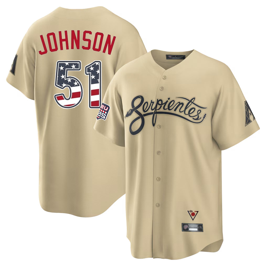 Arizona Diamondbacks #51 Randy Johnson Player Tan HOLBERT USA 250 Fourth of July Home Game Stitched Jerseys