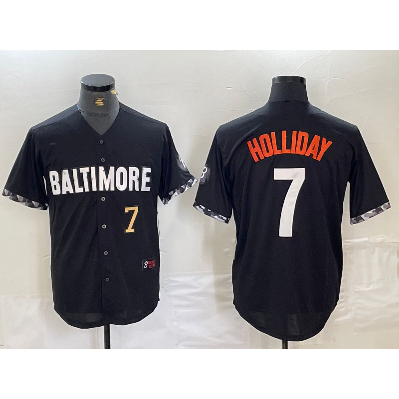 Baltimore Orioles #7 Jackson Holliday Number Black HOLBERT 2023 City Connect Cool Base Stitched Jersey