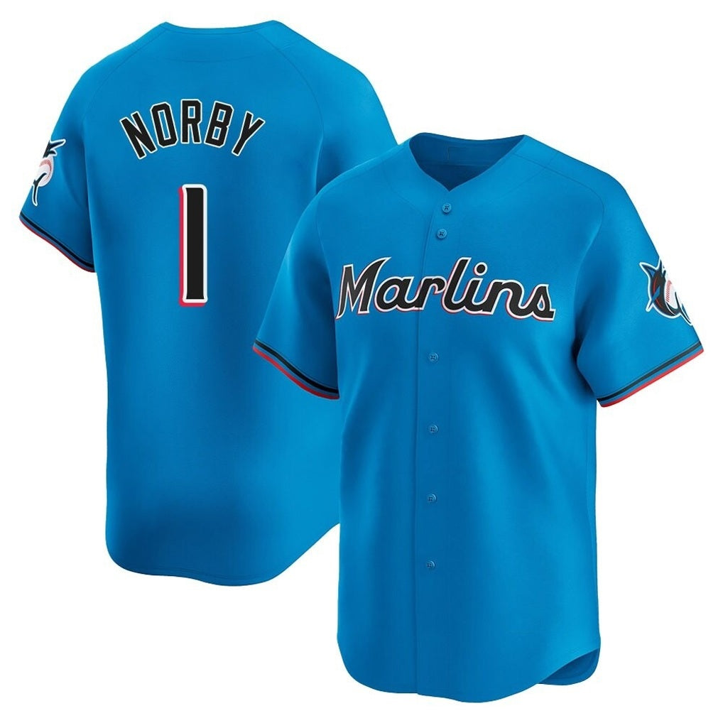 Miami Marlins #1 Connor Norby Player Blue HOLBERT Home Limited Stitched Jerseys