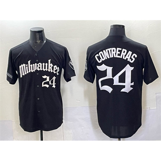 Milwaukee Brewers #24 William Contreras Black HOLBERT 'Gothic 414 Shadows Edition' Vapor Premier Limited Stitched Jersey