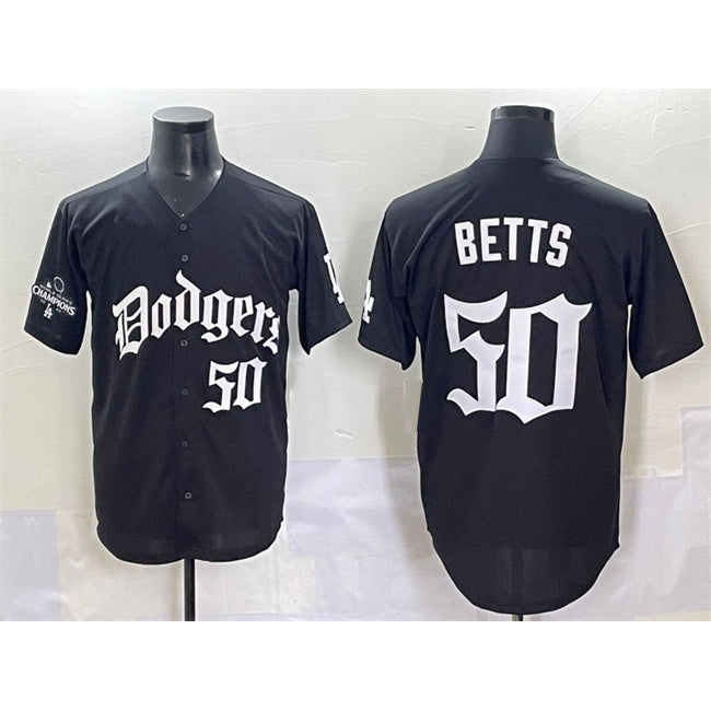 Los Angeles Dodgers #50 Mookie Betts Black HOLBERT 2025 LA Gothic Style With 2024 World Series Champions Patch Vapor Premier Limited Stitched Jersey