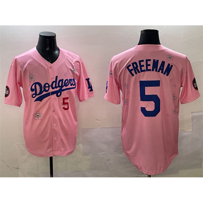 Los Angeles Dodgers #5 Freddie Freeman Pink HOLBERT 2025 Tokyo Series Limited Stitched Jersey