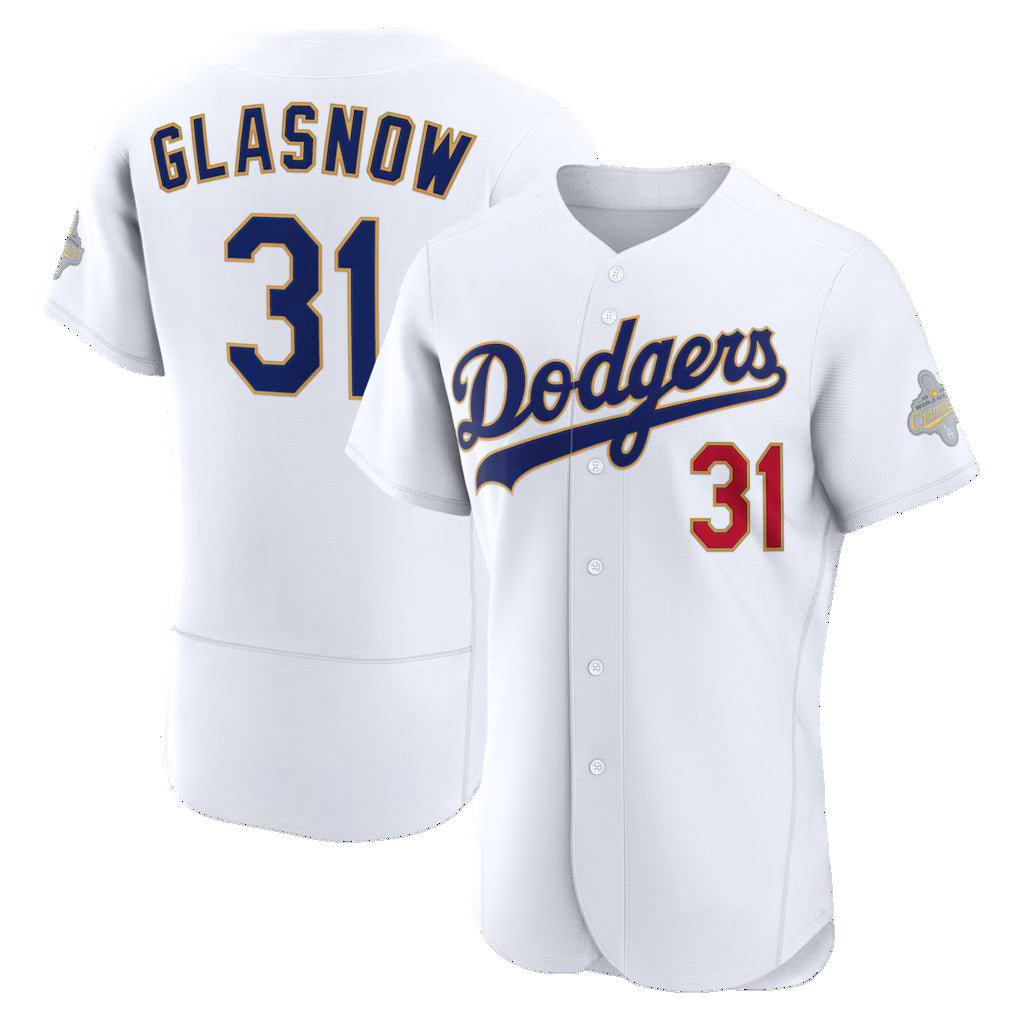 Los Angeles Dodgers #31 Tyler Glasnow White HOLBERT 2026 Gold Collection Authentic Jersey