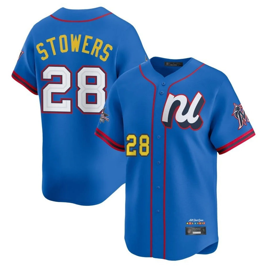 Miami Marlins #28 Kyle Stowers Player Blue HOLBERT National League All-Star Game Limited Stitched Jerseys