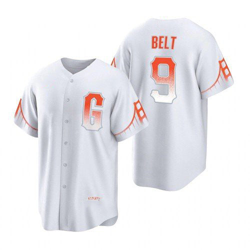 San Francisco Giants #9 Brandon Belt White HOLBERT 2021 City Connect Cool Base Jersey