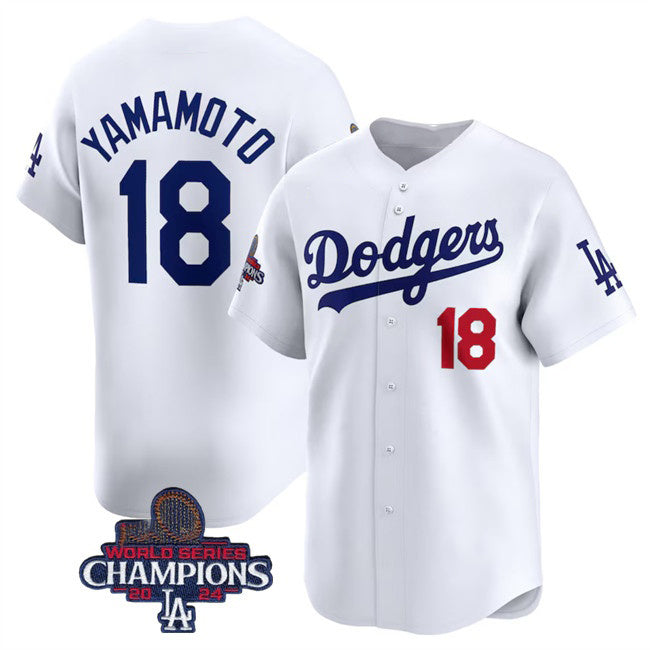 Los Angeles Dodgers #18 Yoshinobu Yamamoto White HOLBERT 2024 World Series Champions Home Limited Stitched Jersey