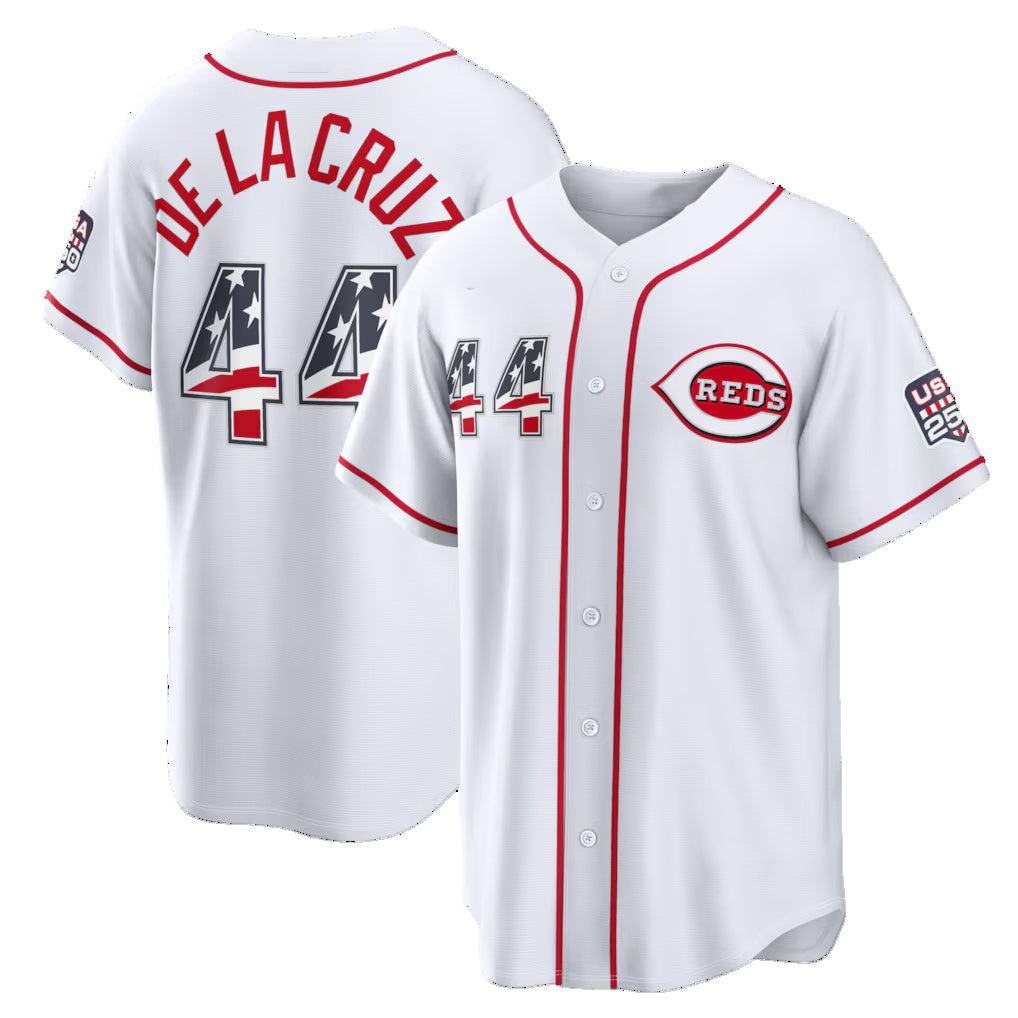 Cincinnati Reds #44 Elly De La Cruz USA 250 Fourth of July Home Stadium Jersey - White HOLBERT