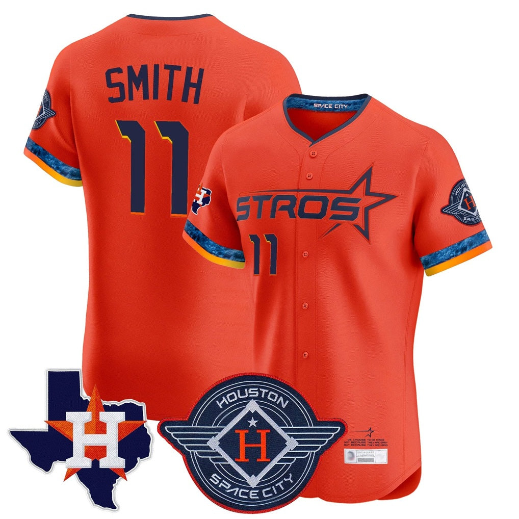 Houston Astros #11 Cam Smith Player Orange HOLBERT City Connect Texas Patch Vapor Premier Limited Elite Home Stitched Jerseys