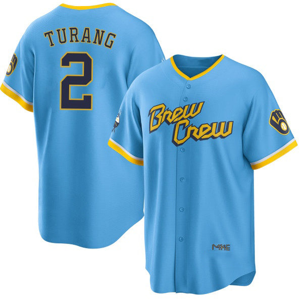 Milwaukee Brewers #2 Brice Turang Blue HOLBERT 2022 City Connect Cool Base Stitched Jersey