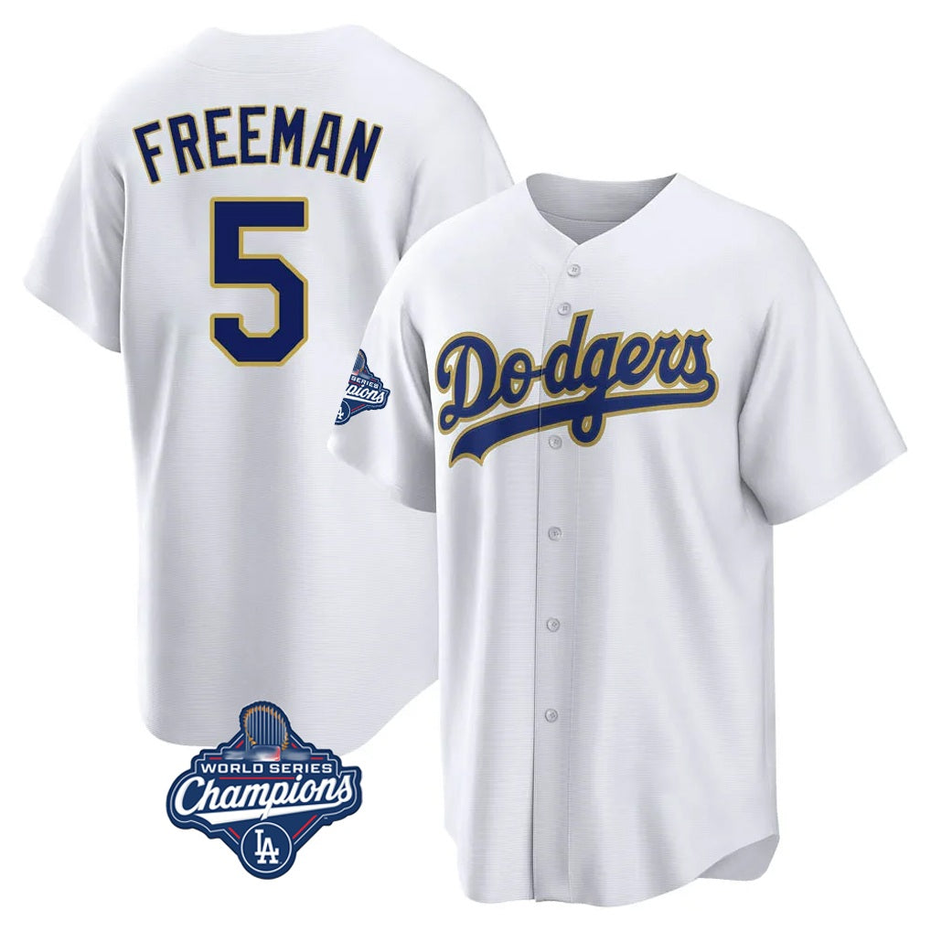 Los Angeles Dodgers #5 Freddie Freeman Player Gold World Series Meet White HOLBERT 2026 Collection Stadium Game Stitched Jerseys