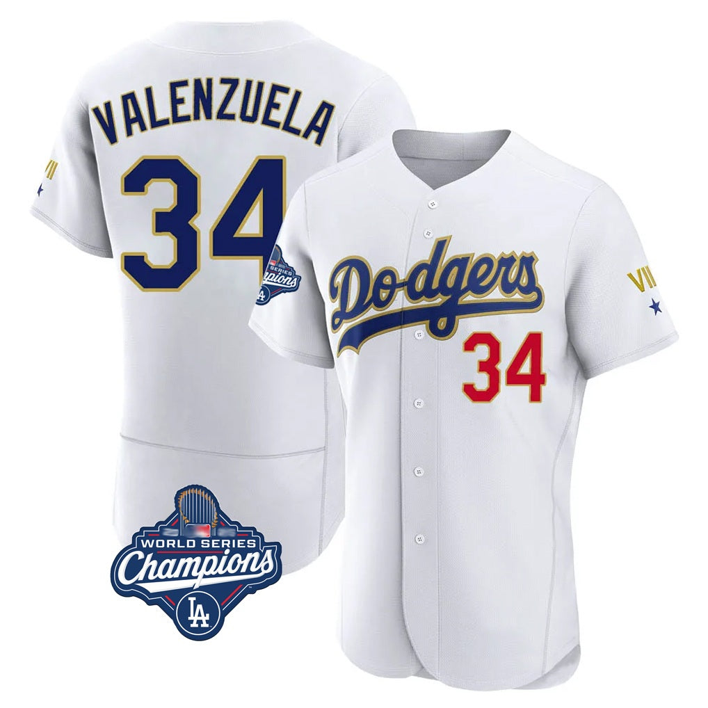 Los Angeles Dodgers #34 Fernando Valenzuela Player Gold White HOLBERT World Series Meet 2026 Collection Stadium Limited Elite Stitched Jerseys