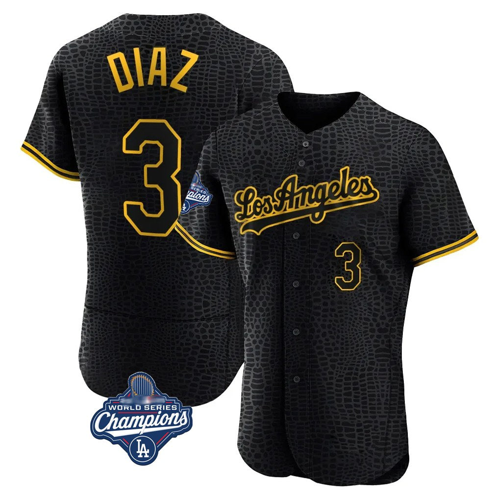 Los Angeles Dodgers #3 Edwin D¨ªaz Player Black HOLBERT World Series Meet Snake Skin City Limited Elite Home Stitched Jerseys