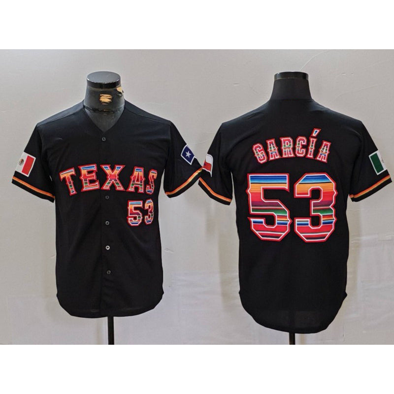 Texas Rangers #53 Adolis Garcia Black HOLBERT Rainbow Mexico Cool Base Stitched Jersey