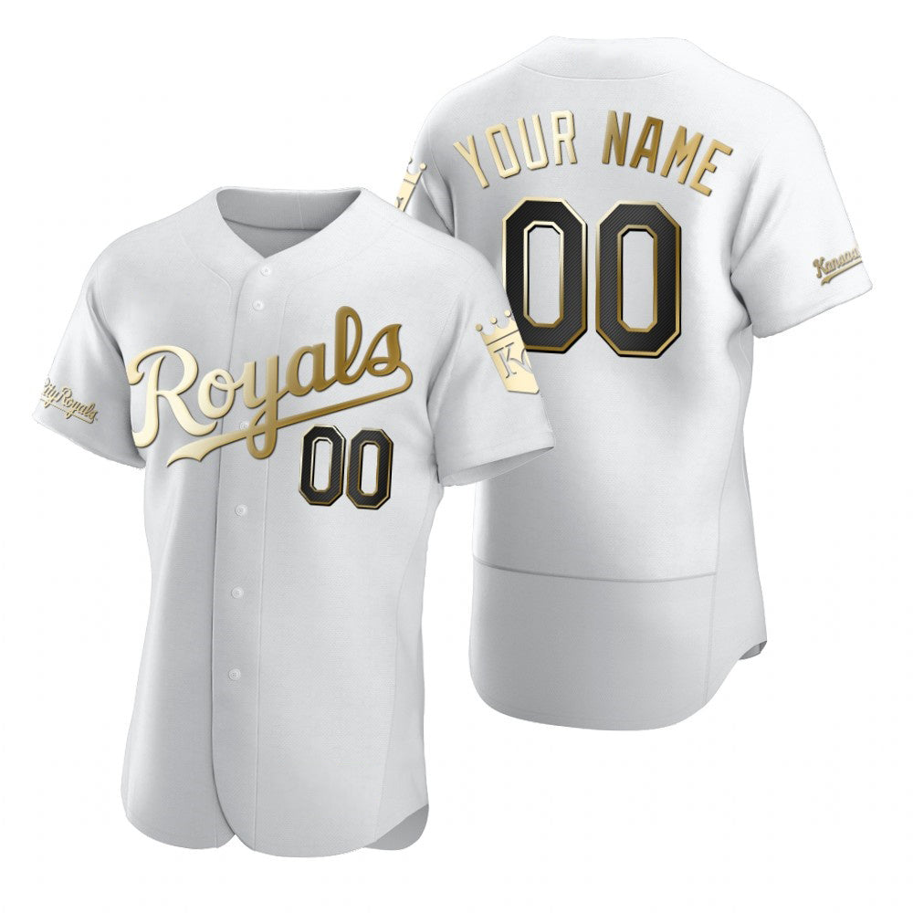 Custom Kansas City Royals White HOLBERT Stitched Flex Base Golden Edition Jersey