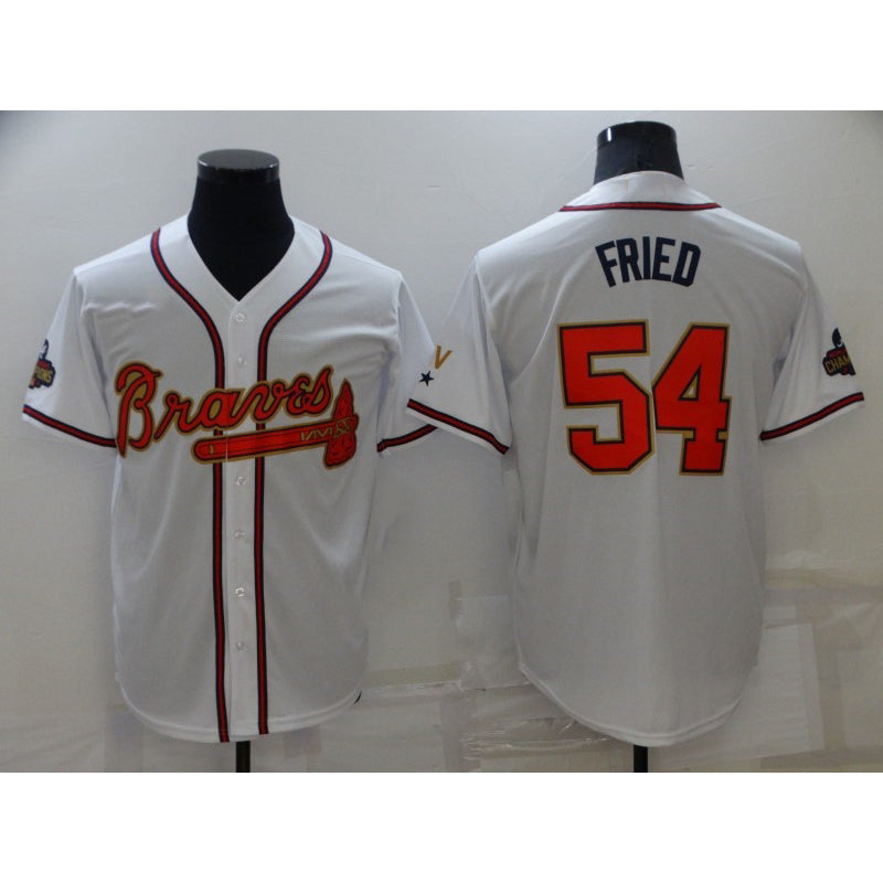 Atlanta Braves #54 Max Fried 2022 White Gold HOLBERT World Series Champions Program Cool Base Stitched Jersey